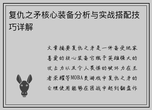 复仇之矛核心装备分析与实战搭配技巧详解